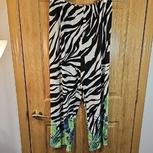 Serengeti Black and White Zebra Print Pants with Green Details